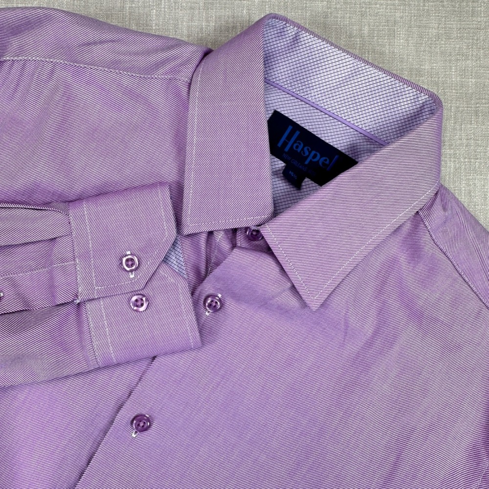 Haspel New Orleans Dress Shirt Mens 15.5 Purple White Long Sleeve Button Down